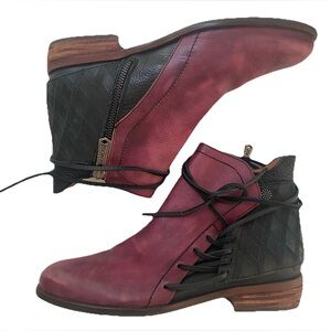 VeraCruz Artisan Distressed Leather Bootie Shoes Plum and Black Euro 38 US 7.5